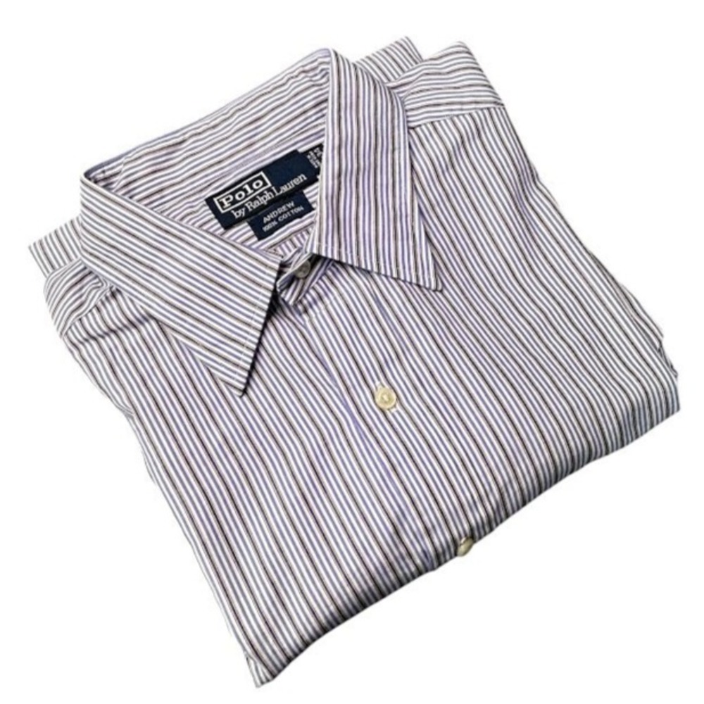 Polo Ralph Lauren Andrew Button Shirt Mens 16-34 Blue Black Striped Classic Fit